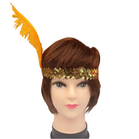 6x 1920s FLAPPER HEADBAND Headpiece Feather Sequin Charleston Costume Party BULK - Gold/Orange thumbnail
