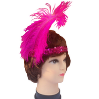 6x 1920s FLAPPER HEADBAND Headpiece Feather Sequin Charleston Costume Party BULK - Hot Pink thumbnail