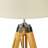 LARGE TRIPOD FLOOR LAMP Linen Shade Modern Light Bamboo Vintage Wooden Retro thumbnail