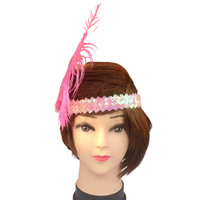 1920s FLAPPER HEADBAND Headpiece Feather Sequin Charleston Costume Gatsby Dance - Light Pink thumbnail