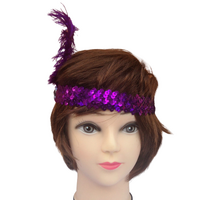 1920s FLAPPER HEADBAND Headpiece Feather Sequin Charleston Costume Gatsby Dance - Purple thumbnail