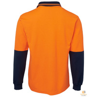 HI VIS LONG SLEEVE POLO SHIRT Top Safety Workwear Fluro Breathable Dry WB - Orange - M thumbnail