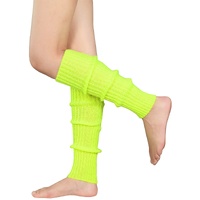 Pair of Womens Leg Warmers Disco Winter Knit Dance Party Crochet Legging Socks Costume - Fluro Yellow thumbnail