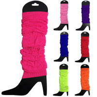 LEG WARMERS Knitted Womens Neon Party Knit Ankle Fluro Dance Costume 80s Pair - Red thumbnail