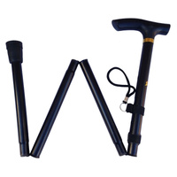 Adjustable Metal WALKING STICK Travel Cane Folding Pole Compact Retractable Hike - Black thumbnail