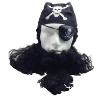 PIRATE WIG Costume Fancy Dress Caribbean with Bandana & Beard Party Eye Patch thumbnail