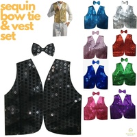 Mens SEQUIN VEST Dance Costume Party Coat Disco Accessory Sparkle Waistcoat - Red thumbnail