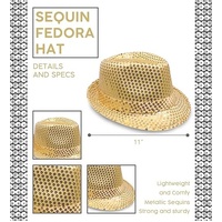 SEQUIN HAT Trilby Fedora Glitter Cap Costume Dance Party - Yellow/Gold thumbnail