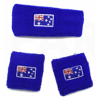 WRISTBAND & HEADBAND SET Tennis Terry Towelling Cotton Sweat Band Team Gym  - Australia Flag thumbnail