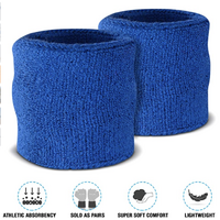 WRISTBAND & HEADBAND SET Tennis Terry Towelling Cotton Sweat Band Team Gym  - Blue thumbnail