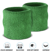 WRISTBAND & HEADBAND SET Tennis Terry Towelling Cotton Sweat Band Team Gym  - Green thumbnail