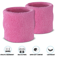 WRISTBAND & HEADBAND SET Tennis Terry Towelling Cotton Sweat Band Team Gym  - Light Pink thumbnail