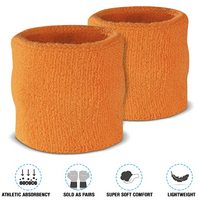 WRISTBAND & HEADBAND SET Tennis Terry Towelling Cotton Sweat Band Team Gym  - Orange thumbnail
