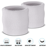 WRISTBAND & HEADBAND SET Tennis Terry Towelling Cotton Sweat Band Team Gym  - White thumbnail