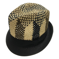 3 Tone Lattice Weave PAPER STRAW TRILBY HAT Fedora Trim Sun Summer Cap - M (57cm) thumbnail