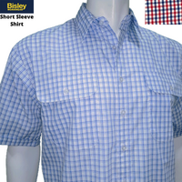 Bisley Mens Short Sleeve Check Shirt Checkered 100% Cotton Casual Business Work - Red - L thumbnail