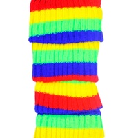 RAINBOW LEG WARMERS High Knitted Womens Neon Party Knit Ankle Socks 80s Dance - Rainbow thumbnail