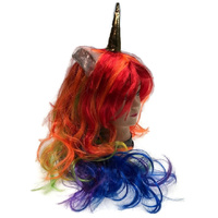 UNICORN WIG Pony Cosplay Party Costume Hair Wavy Curly Rainbow thumbnail