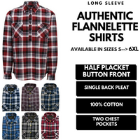 Mens Half Placket Flannelette Long Sleeve Pullover Shirt 100% Cotton Check Authentic Flannel  - Burgundy - M thumbnail