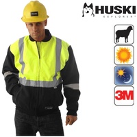 HUSKI Site Mens Hi Vis Wool Blend Bomber Jacket 3M Reflective Tape High Visibility - Yellow/Navy - 5XL thumbnail