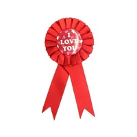 I Love You Ribbon Badge Award Fun Rosette Fancy Dress Party Romantic - Red thumbnail