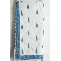 Kolka Kumudani Quilt 100% Cotton Lotus and Pines Print - Queen Size thumbnail