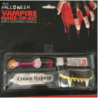 VAMPIRE MAKE UP KIT Halloween Face Paint Zombie Costume Party Fake Blood Fangs thumbnail