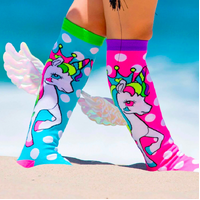 MADMIA Flying Unicorn Toddler Long Knee High Socks - Girl's Pair - Pink/Blue thumbnail