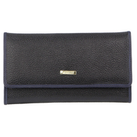 Morrissey Italian Structured Leather Flap Over Ladies Wallet - Black thumbnail