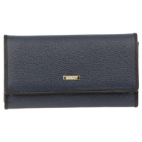 Morrissey Italian Structured Leather Flap Over Ladies Wallet - Navy thumbnail