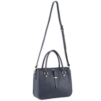 Morrissey Italian Womens Structured Leather Handbag Ladies Bag - Navy thumbnail