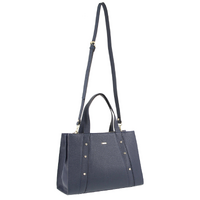 Morrissey Italian Womens Structured Leather Bag Tote Handbag Messenger - Navy thumbnail