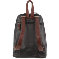 Milleni Ladies Genuine Italian Leather Backpack Bag Twin Zip - Black/Chestnut thumbnail