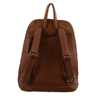 Milleni Ladies Genuine Italian Leather Backpack Bag Twin Zip - Cognac thumbnail