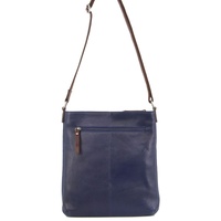 Milleni Womens Italian Leather Bag Soft Nappa Leather Cross-Body Travel - Indigo/Chestnut thumbnail