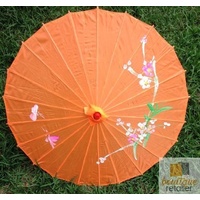PARASOL UMBRELLA Chinese Japanese Bamboo Flower Pattern Fabric 80cm Diameter - Orange thumbnail