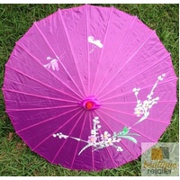 PARASOL UMBRELLA Chinese Japanese Bamboo Flower Pattern Fabric 80cm Diameter - Purple thumbnail