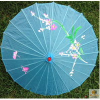 PARASOL UMBRELLA Chinese Japanese Bamboo Flower Pattern Fabric 80cm Diameter - Sky Blue thumbnail