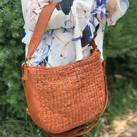 Pierre Cardin Woven Leather Ladies Crossbody Messenger Bag Travel - Cognac thumbnail