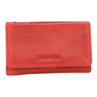 Pierre Cardin Womens Soft Italian Leather RFID Purse Wallet Rustic Trifold - Red thumbnail