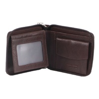 Pierre Cardin Zip Around Mens Leather Wallet with Chain in Chestnut thumbnail