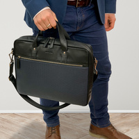 Pierre Cardin Mens Pebbled Leather 15" Laptop Computer Bag Travel Overnight - Black thumbnail