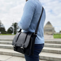 Pierre Cardin Pebbled Leather 13" Laptop Computer Bag Overnight Satchel - Black thumbnail