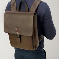 Pierre Cardin Premium Leather Backpack Travel Bag Satchel - Brown thumbnail