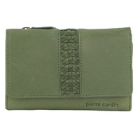 Pierre Cardin Leather Ladies Woven Design Tri-fold Wallet in Leaf Green thumbnail