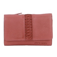 Pierre Cardin Leather Ladies Woven Design Tri-fold Wallet in Marsala thumbnail