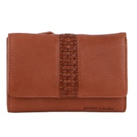 Pierre Cardin Leather Ladies Woven Design Tri-Fold Wallet in Tan thumbnail
