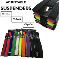 Mens Suspenders Braces Adjustable Strong Clip On Elastic Formal Wedding Slim - Red (Glitter) thumbnail