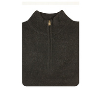 100% SHETLAND WOOL Half Zip Up Knit JUMPER Pullover Mens Sweater Knitted - Plain Black - XXL thumbnail