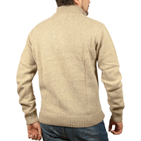 100% SHETLAND WOOL Half Zip Up Knit JUMPER Pullover Mens Sweater Knitted - Oat Marle (03) - L thumbnail